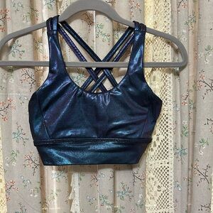 Buffbunny Collection Iridescent Strappy Sports Bra Blue Purple XS Small